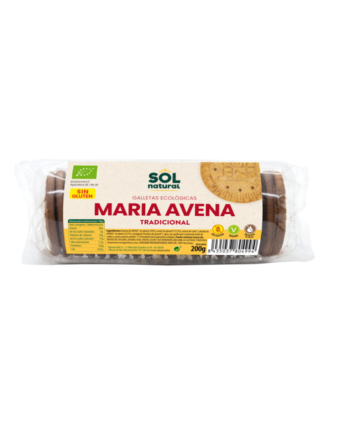 SOL NATURAL Galletas María Avena Sin Gluten 200 grs.